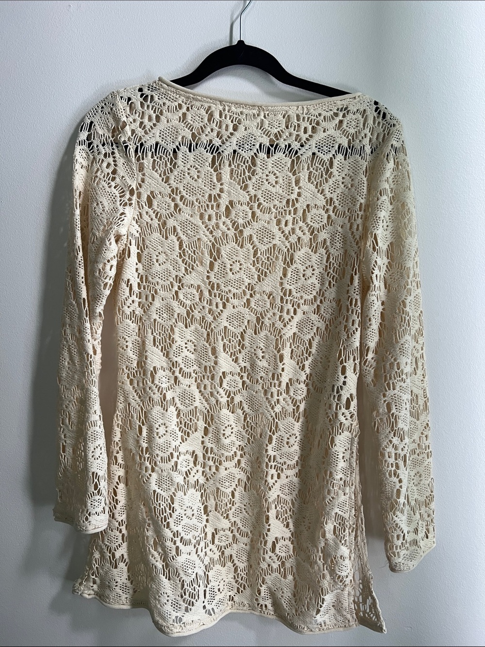 Cream Crochet Lace Long Sleeve Top/ mini dress